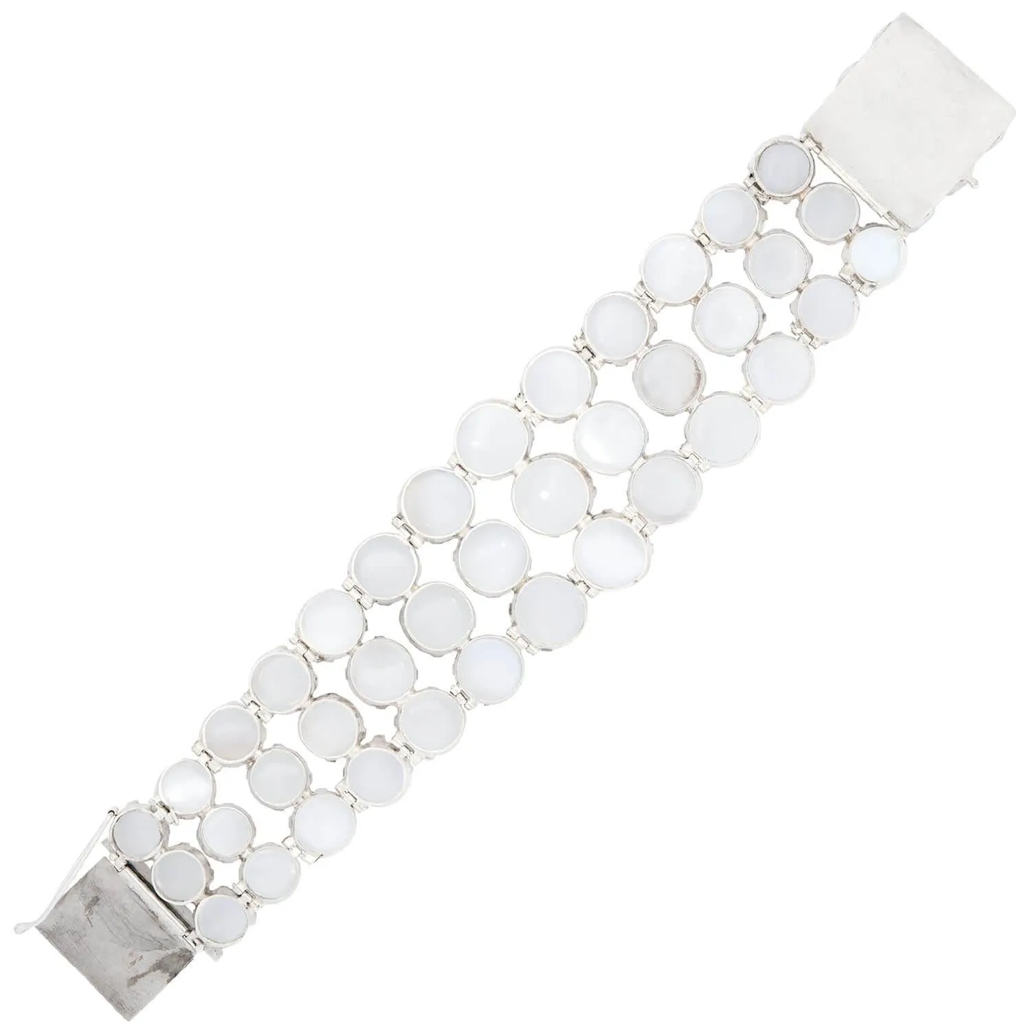 Retro Sterling Silver Moonstone Wide Link Bracelet