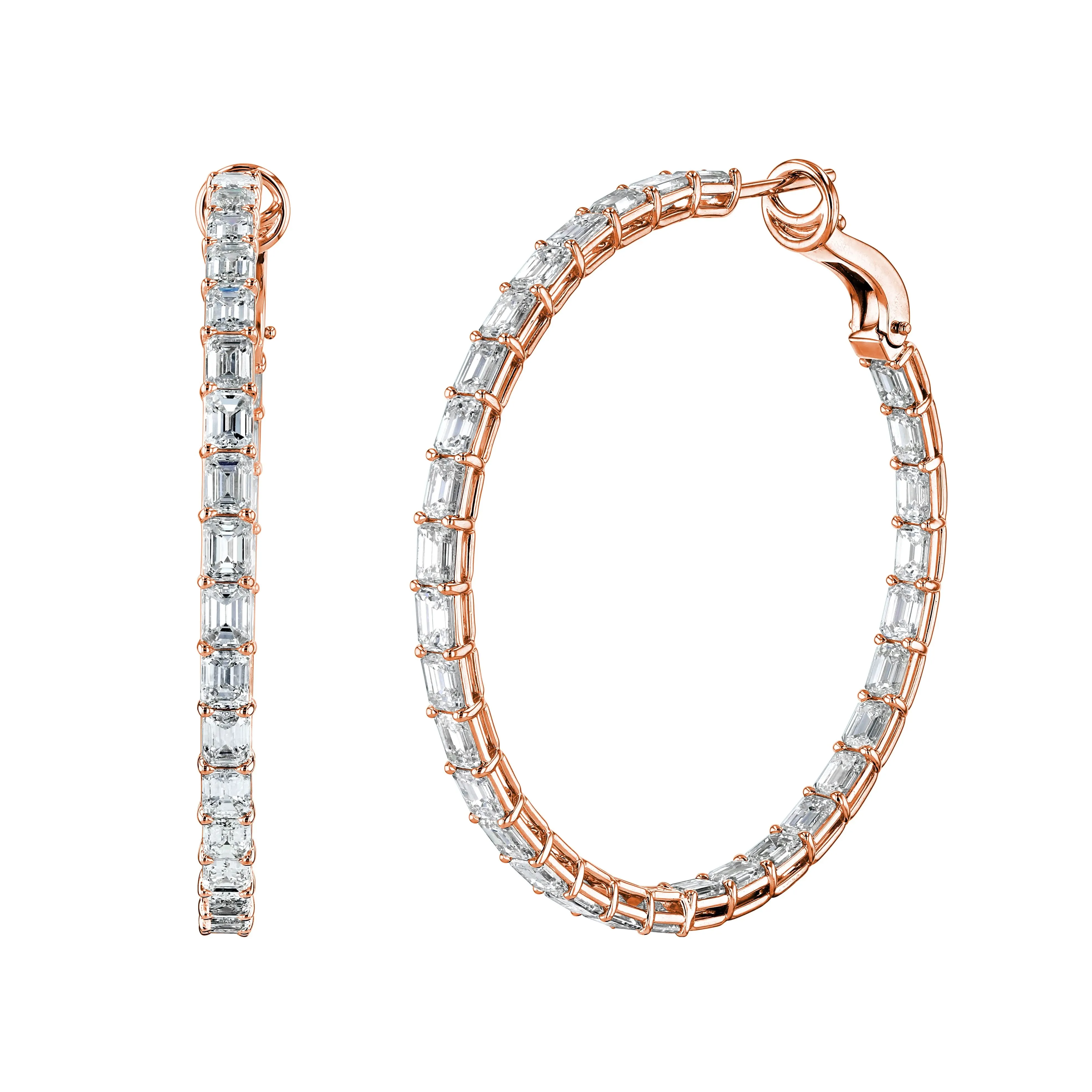 Rose Gold Emerald-Cut Diamond Hoops