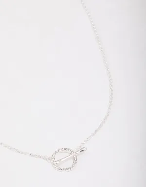 Silver Diamante Circle Bar Link Necklace