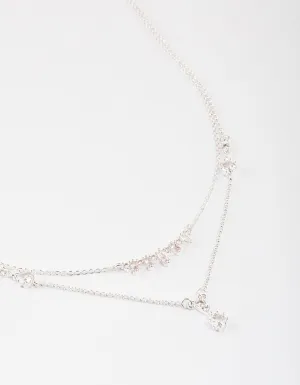 Silver Plated Dainty Cubic Zirconia Double Layer Necklace