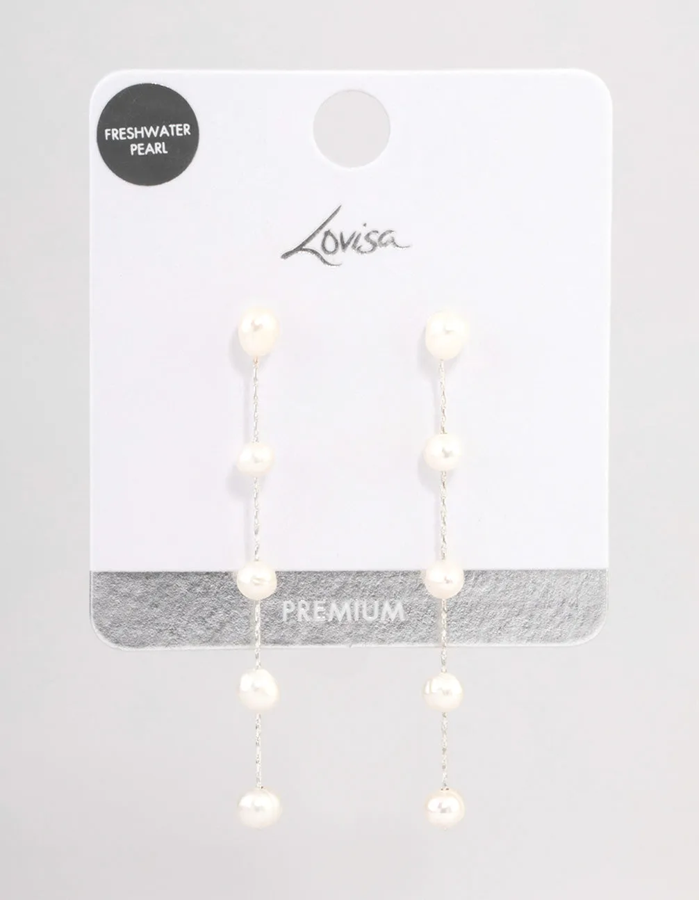 Silver Plated Five Freshwater Pearl Long Drop Earrings