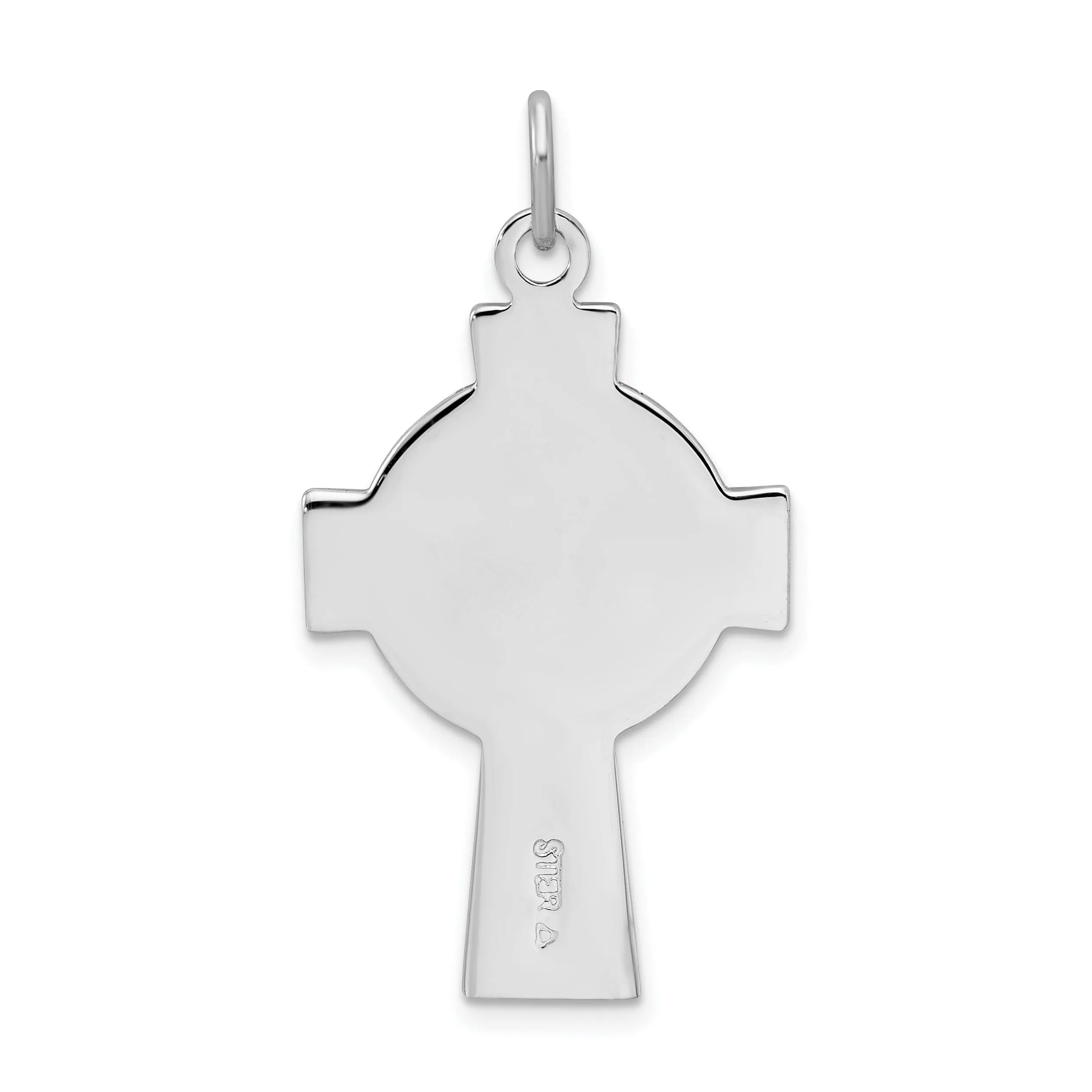 Silver Polished Green Epoxy Irish Cross Pendant