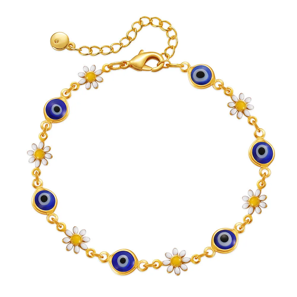 Sisslia Hot Selling Dainty Gold Plated Bracelet Lucky Turkey Eye Bracelet Colorful Red Blue Eye Aesthetic Jewelry