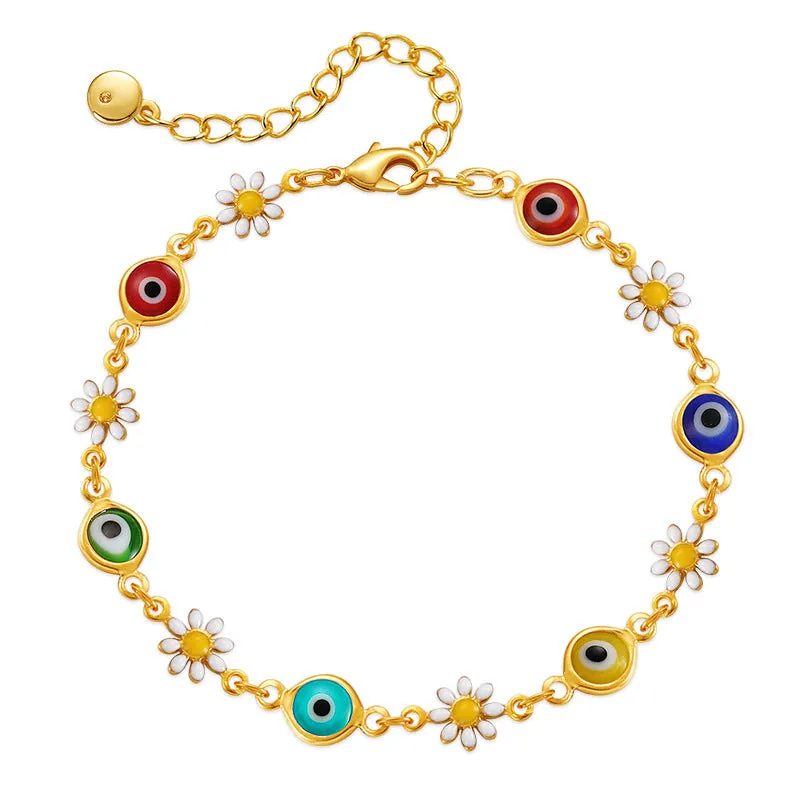 Sisslia Hot Selling Dainty Gold Plated Bracelet Lucky Turkey Eye Bracelet Colorful Red Blue Eye Aesthetic Jewelry