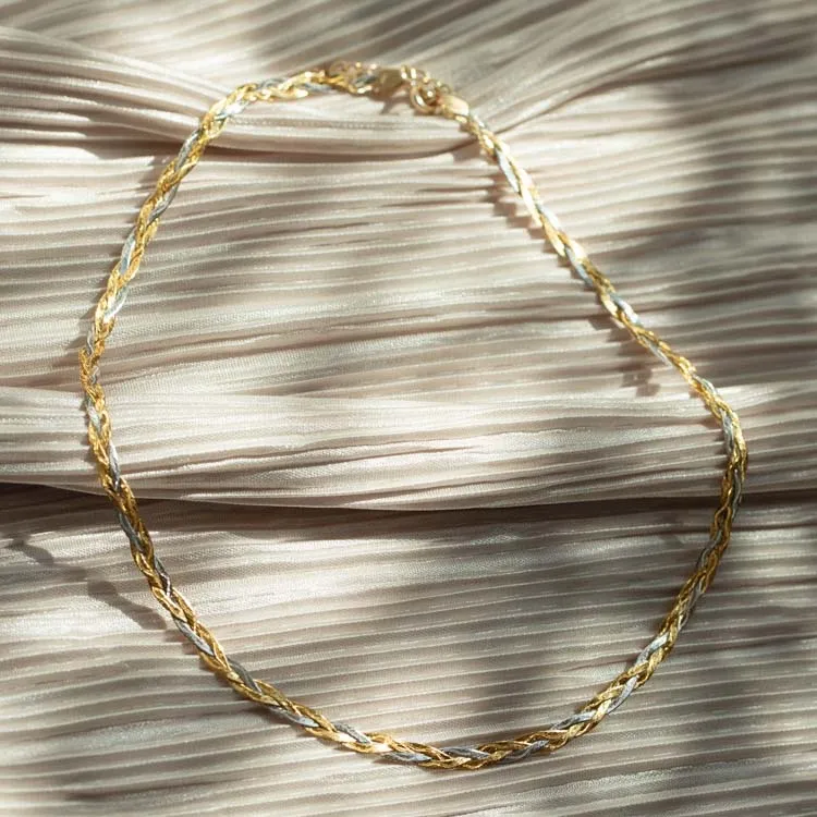 Solid Gold Mixed Metal Braided Necklace