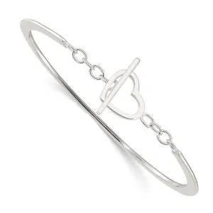 Sterling Silver Polished Heart Toggle Clasp Bangle Bracelet