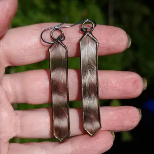 Striped Hen Feather Cathedral Earrings