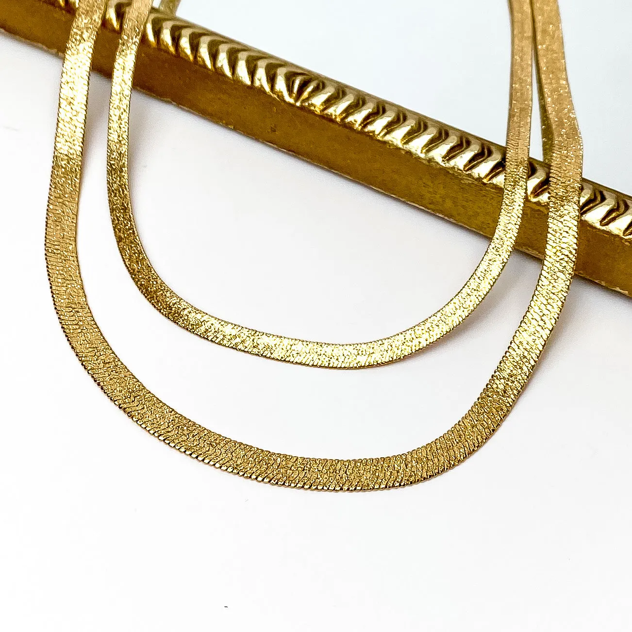 Try to Flirt Layered Herringbone Chain Necklace in Gold Tone