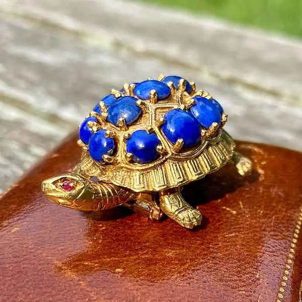 Vintage Lapis Turtle Pin