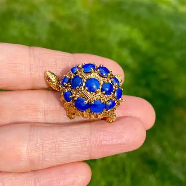 Vintage Lapis Turtle Pin