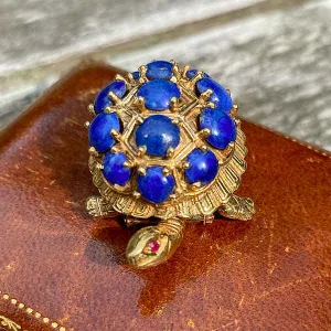 Vintage Lapis Turtle Pin