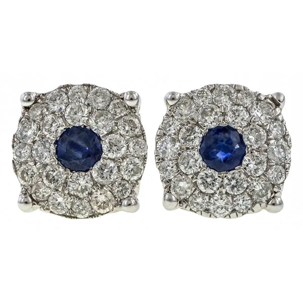 Vintage Sapphire & Pave Diamond Earrings