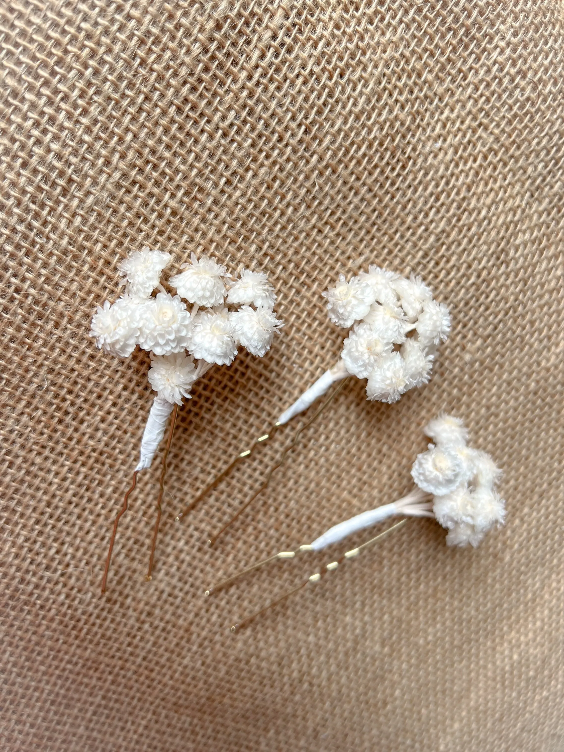 White Dried Flower Hair Pins for Brides, Minimal Wedding Floral Hair Pin Sets, Garden Wedding Mini Flower Bridal Accessories