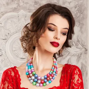 Women's Multi-Strand Pearl Necklace & Earrings: Dark Kaleidoscope