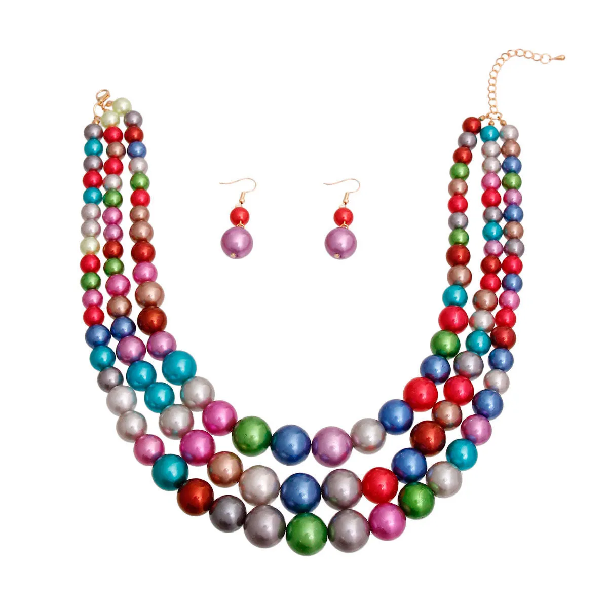 Women's Multi-Strand Pearl Necklace & Earrings: Dark Kaleidoscope