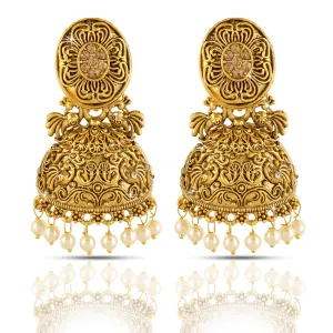 Yellow Chimes Traditional Jhumka/Jhumki Earrings Temple Jewellery Oxidized Matte Gold Plated Artistic Crafted Pecock Designer Pearl Party Wear Earrings for Womens & Girls