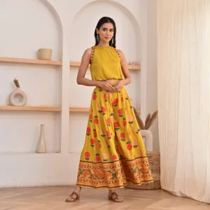 Yellow Crop Top Sharara Set with Foil Print